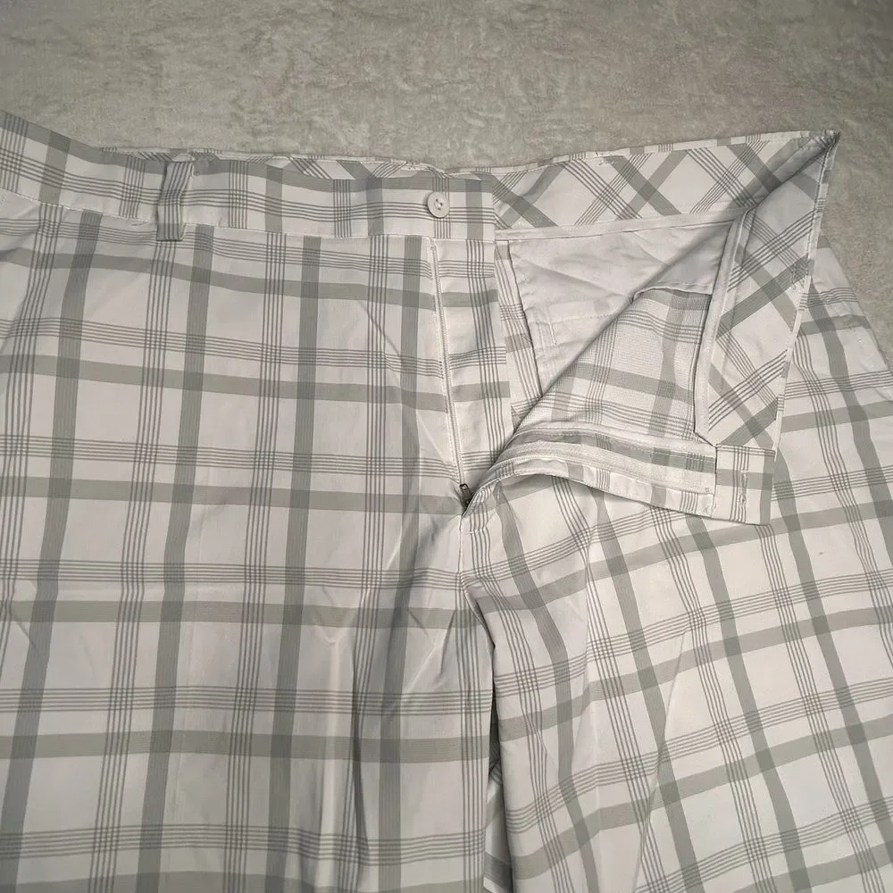 Nike Golf Dri Fit Mens Size 40 Grey White Plaid Shorts Chino Flat Front Stretch